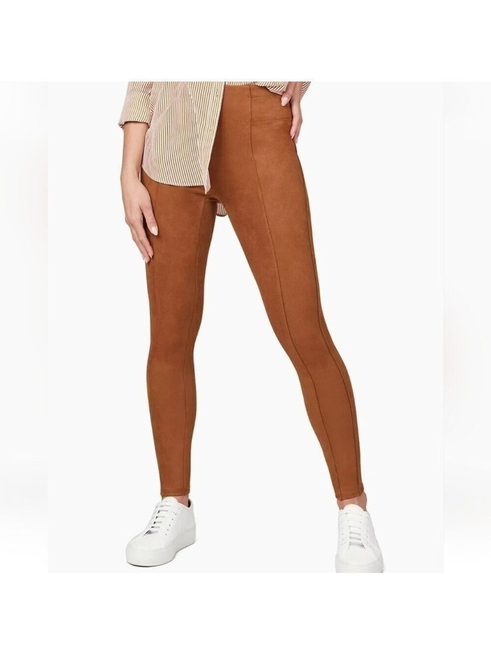 SPANX Camel Faux Suede Leggings Women’s Medium High-Waist Pull-On - Picture 4 of 6